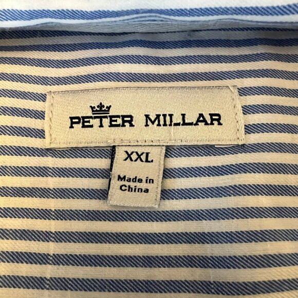 Peter Millar Men's Shirt Blue & White Striped Long Sleeve button Down, Size XXL - Picture 7 of 10